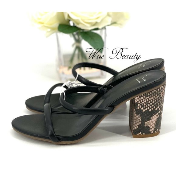 NEW Womens Cass Open Toe Heeled Sandals Size 6 Shoe Black Snake Print A New Day - Picture 6 of 8